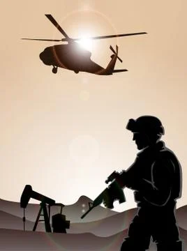 Soldier with helicopters Stock Illustration