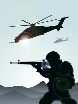 Soldier with helicopters Stock Illustration