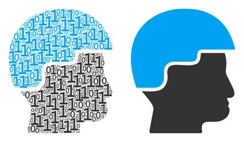 Soldier Helmet Collage of Binary Digits 库存插图