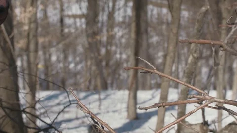 Soldier Hiking with Map in the Snow Winter Stock Footage 83564290