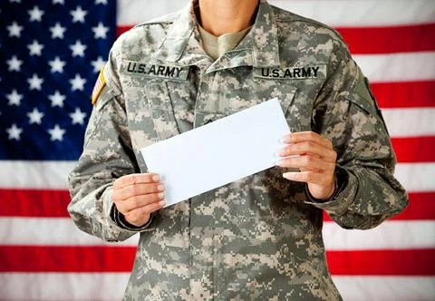 Soldier: Holding a Blank Envelope Stock Photos