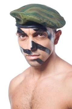 Soldier isolated on the white background Stock Photos