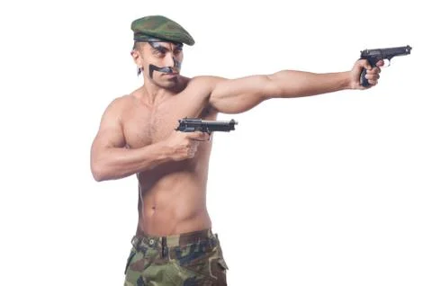 Soldier isolated on the white background Stock Photos