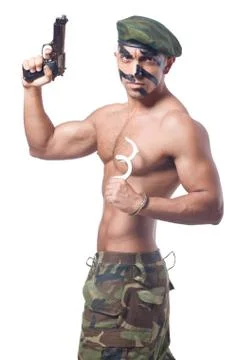 Soldier isolated on the white background Stock Photos