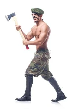 Soldier isolated on the white background Stock Photos
