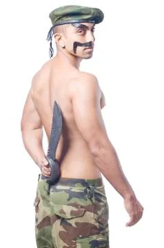 Soldier isolated on the white background Stock Photos