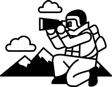 A soldier in a jacket is crouching down and looking through a camera lens イラスト素材