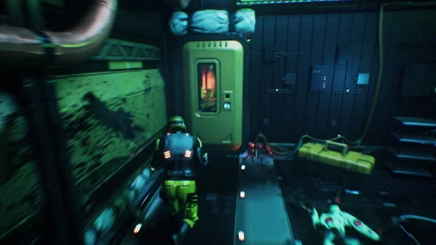 Soldier killing multiple alien monsters on the map of a modern computer game Stock Footage 257935474