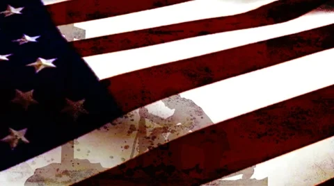 Soldier Kneeling With US Flag Overlay Stock Footage 7729436