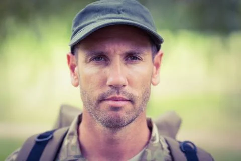 Soldier looking at the camera Foto stock