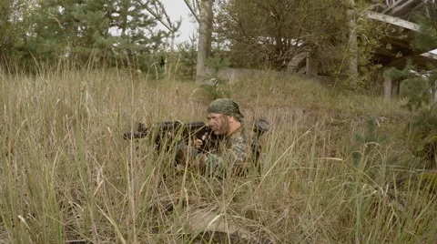 Soldier looking for the enemy Stock Footage 68450859