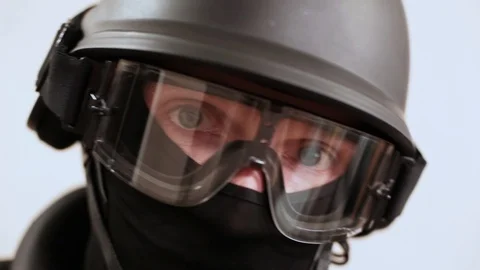 Soldier looks in the camera Stock Footage 93195556