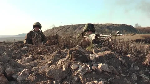 Soldier with machine  gun Stock Footage 49069282