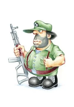Soldier with machine gun Stock Illustration
