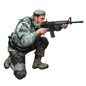 Soldier with a machine gun isolated white background 3d illustration Stock Illustration