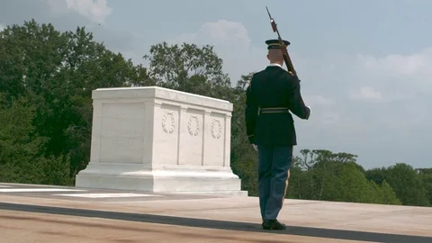 Soldier Marching in Slow Motion at the Tomb of The Unknowns 7 Stock Footage 82326544