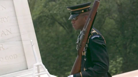 Soldier Marching in Slow Motion at the Tomb of The Unknowns 8 Stock Footage 82340929