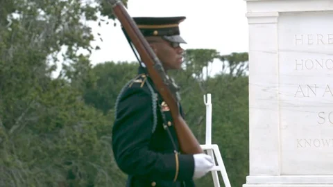 Soldier Marching in Slow Motion at the Tomb of The Unknowns 2 Stock Footage 82363449