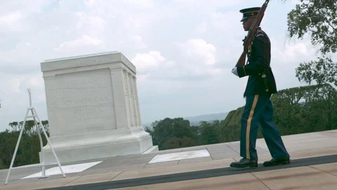 Soldier Marching in Slow Motion at the Tomb of The Unknowns 3 Stock Footage 82363515