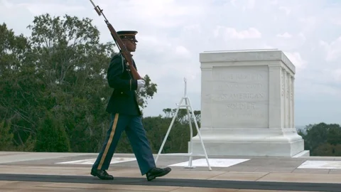 Soldier Marching in Slow Motion at the Tomb of The Unknowns 4 Stock Footage 82363539