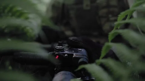 Soldier on a military operation in a dense forest Stock Footage 327455733