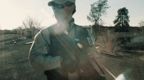 Soldier Patrolling Rooftop 2 Stock Footage 47923205