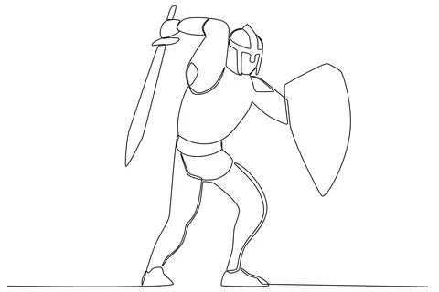 A soldier prepares to lay down his sword and protect himself with a shield Stock Illustration