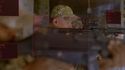 Soldier raising rifle on command, aligni... | Stock Video | Pond5