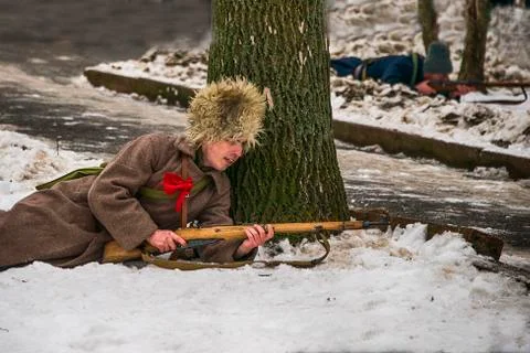 Soldier of the Red Army attack position Stock Photos