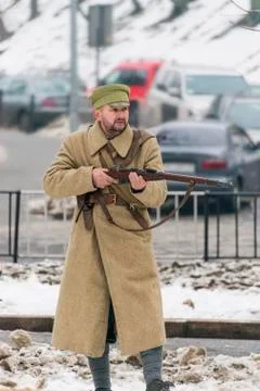 Soldier of the Red Army attack position Stock Photos