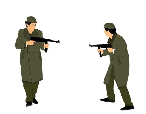 Soldier with rifle shooting at the enemy during combat イラスト素材