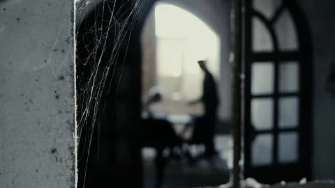 Soldier of the Russian army interrogates a suspect, an elderly man with a beard Video stock 100372792