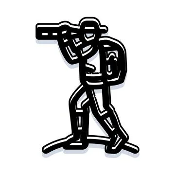 Soldier scouting with weapon and backpack icon Illustrazione stock