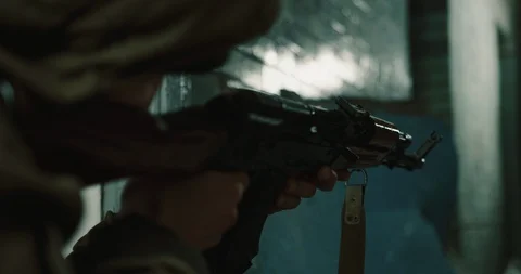 Soldier shooting Stock Footage 129557830