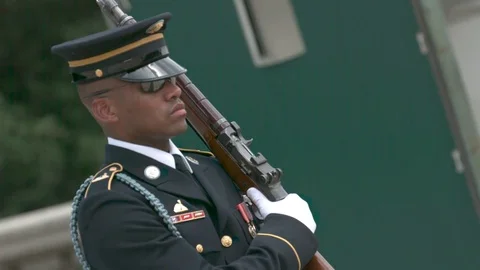 Soldier Shouldering Arms in Slow Motion at the Tomb of The Unknowns Stock Footage 82343584