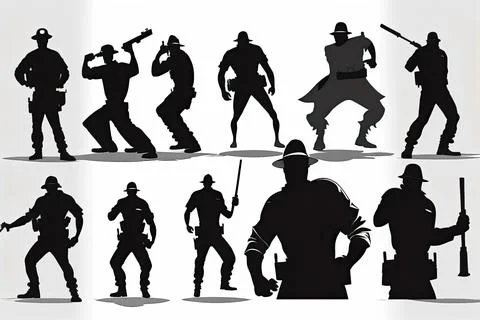 Soldier silhouette vector, white background, Made by AI,Artificial intelligen Illustrazione stock