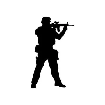Soldier silhouette vector on white background, military people Stock Illustration