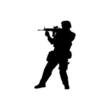 Soldier silhouette vector on white background, military people Stock Illustration