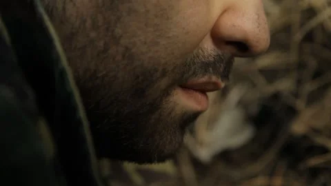 Soldier is smoking 2 Video stock 323015636