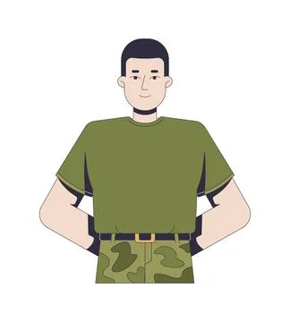 Soldier standing at ease with hands behind back 2D cartoon character Illustrazione stock