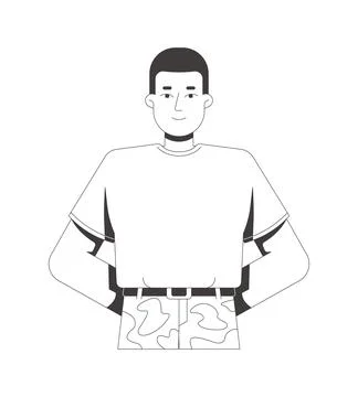 Soldier standing at ease with hands behind back line art character Illustrazione stock