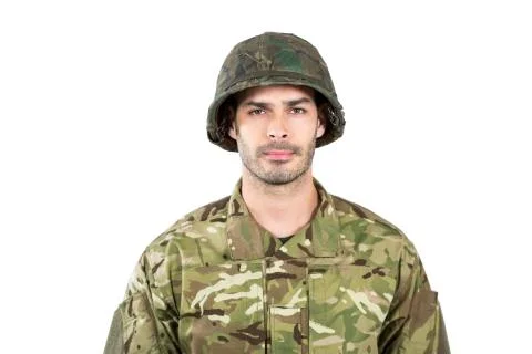 Soldier standing on white background Stock Photos