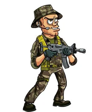 Soldier with sub machine gun Stock Illustration