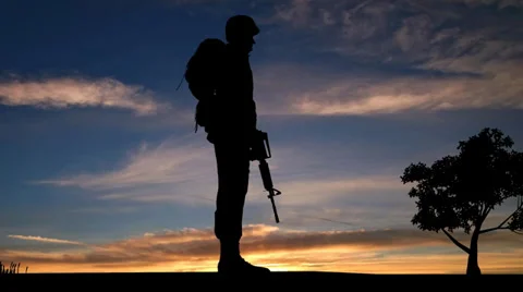 Soldier at Sunset Stock Footage 35770526