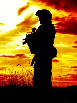 Soldier at sunset Stock Photos