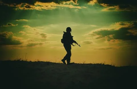 Soldier at sunset Stock Photos