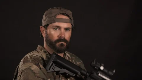 Soldier Takes Aim With M4 Machine Gun Stock Footage 116721740