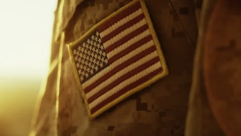 Soldier Uniform At Sunset With Flag Patch Stock Footage 291186722