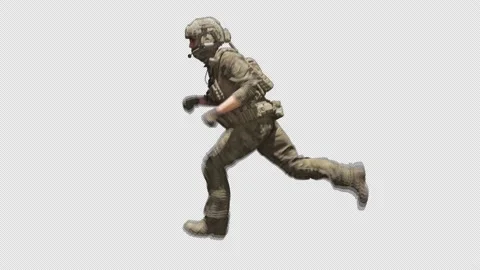Soldier V1 Left Angle Running Loop Alpha Channel Stock Footage 206991450