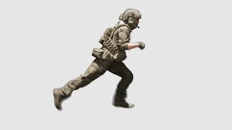 Soldier V1 Right Angle Running Loop Alpha Channel Stock Footage 207010690